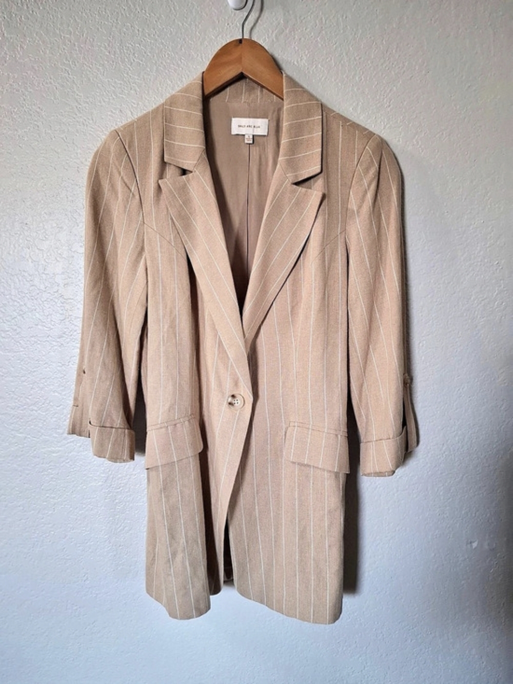 Skies Are Blue Striped Blazer in Light Brown Taupe